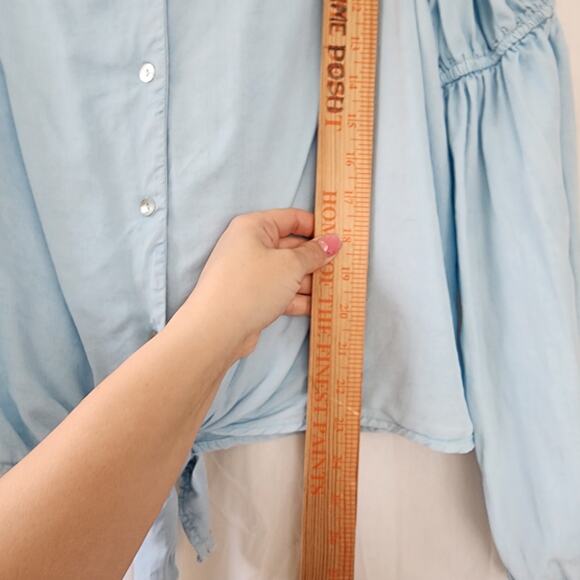 Anthropologie Amadi puff sleeve blouse L tencel Romantic Bohemian Blue Peasant - Picture 8 of 13